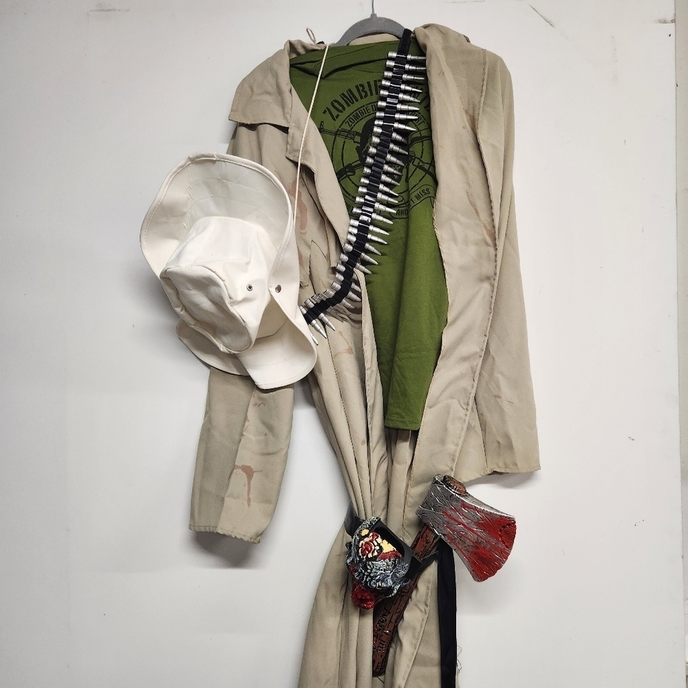 California Costume Zombie Hunter size adult XL 6 pieces jacket, ax, bullet belt - Picture 5 of 10
